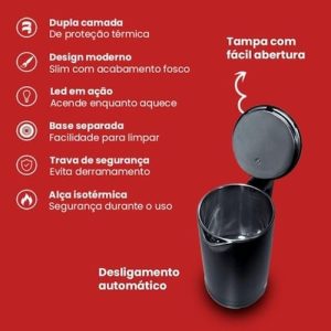 Chaleira Elétrica Térmica Inox 1,8l Preto 220v Aroma Agratto -